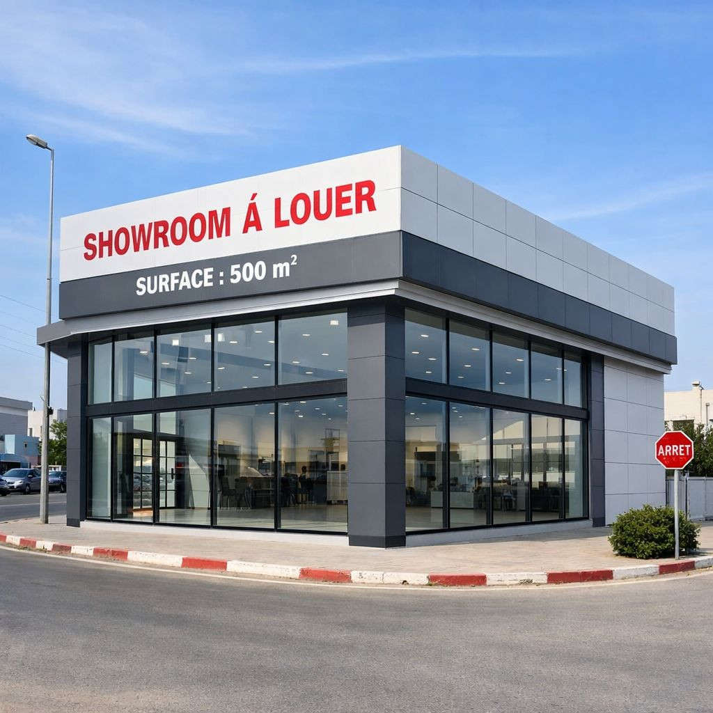 Showroom à louer 500 m² – Emplacement stratégique en coin – Zone Industrielle Mghira